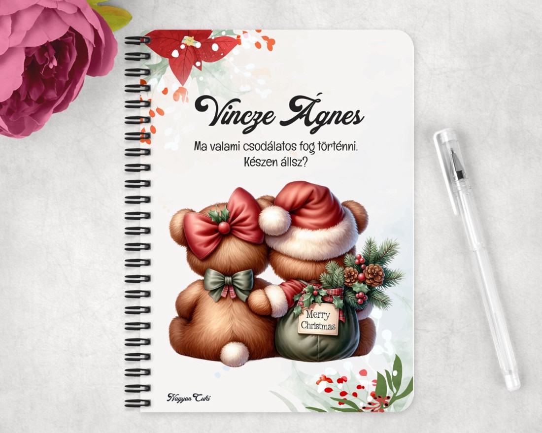 Személyre szabható - Karácsonyi Teddy maci - együtt (tábla) mintás A5-ös füzet - otthon & életmód - papír, írószer - jegyzetfüzet & napló - Meska.hu