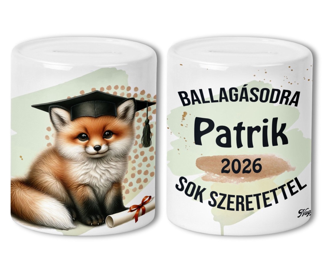 Névvel kérhető Róka - 2026 évi Ballagásra mintás persely -  - Meska.hu