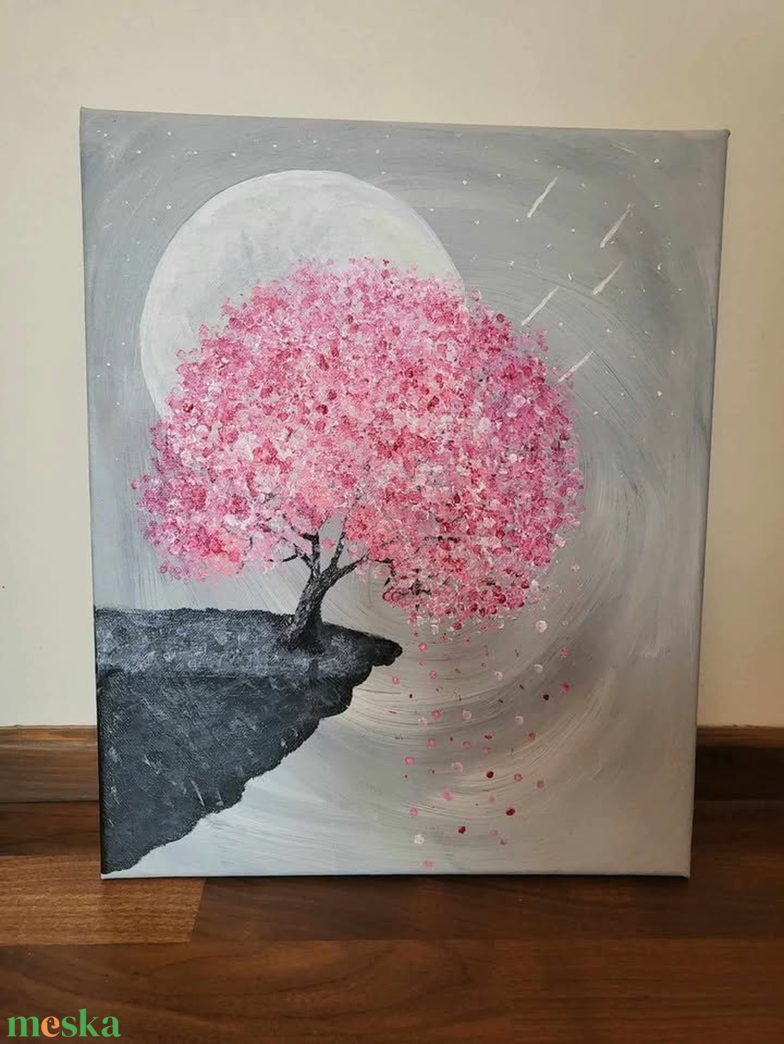 Virágzó cseresznye fa alkonyatban - művészet - festmény - akril - Meska.hu