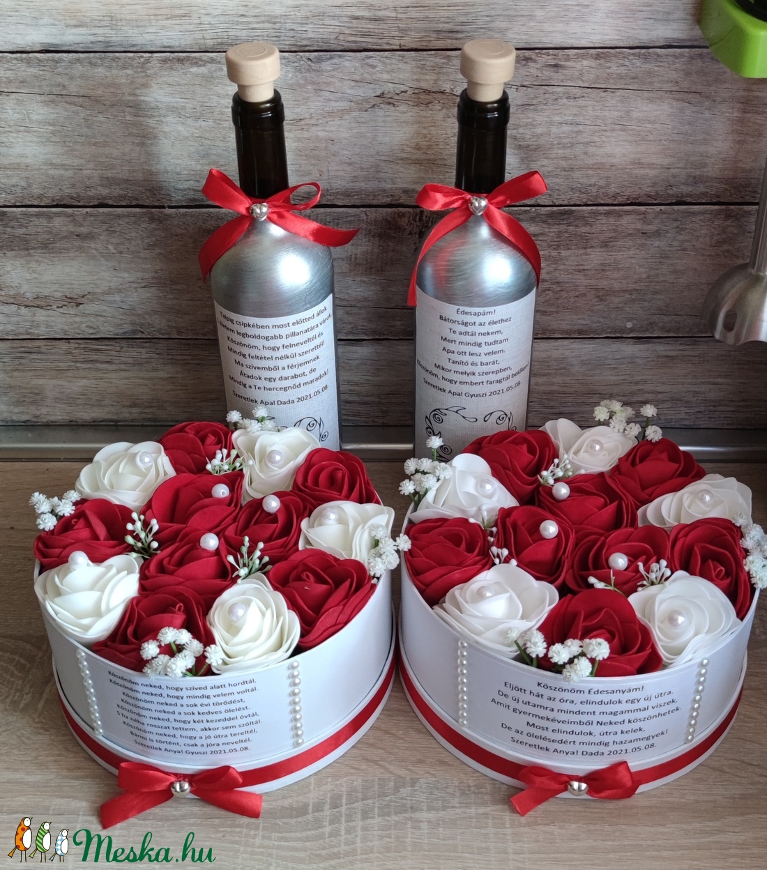 Szülőköszöntő szett piros-fehér-ezüst - esküvő - emlék & ajándék - szülőköszöntő ajándék - Meska.hu