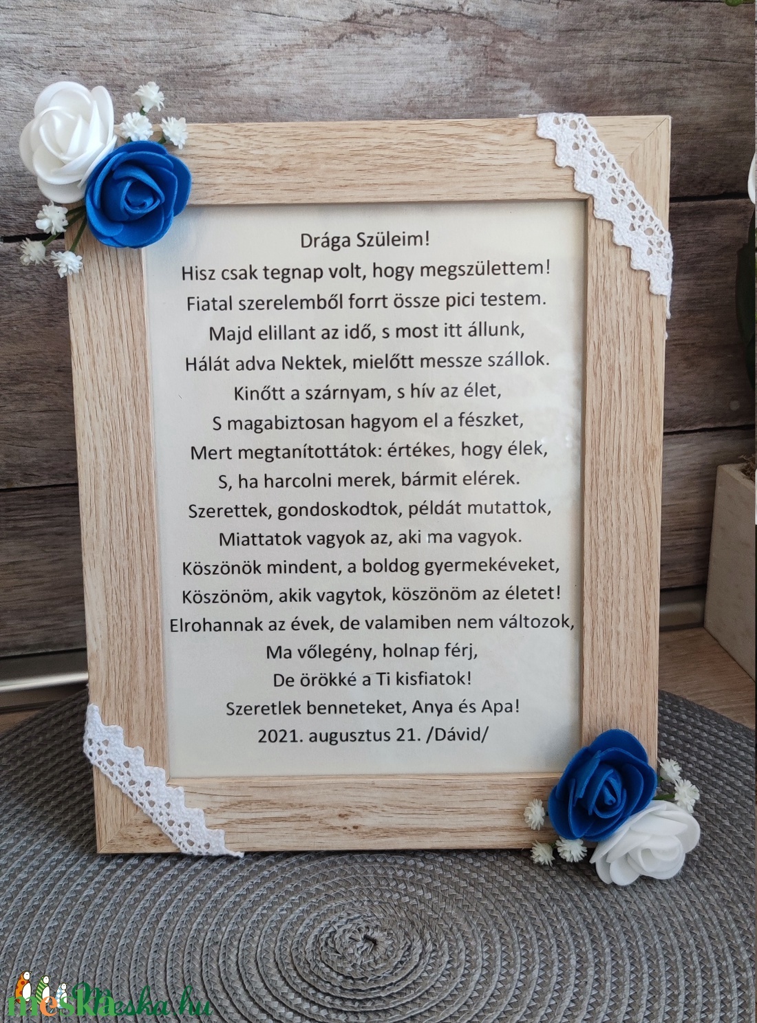 Szülőköszöntő képkeret kék-fehér - esküvő - emlék & ajándék - szülőköszöntő ajándék - Meska.hu