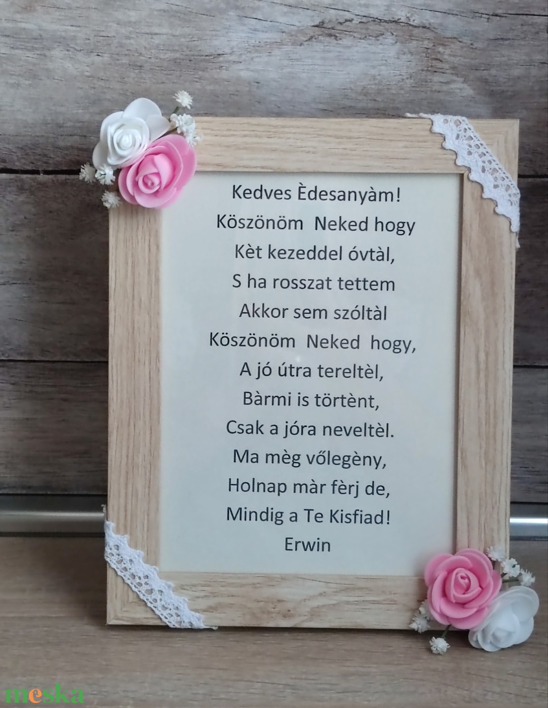 Szülőköszöntő képkeret rózsaszín-fehér habrózsákkal - esküvő - emlék & ajándék - szülőköszöntő ajándék - Meska.hu