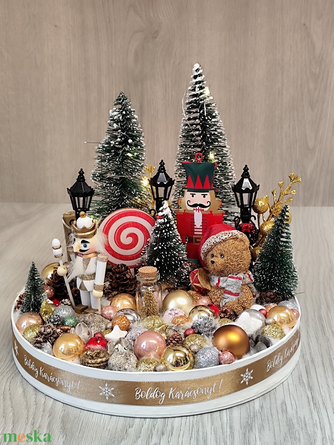 Karácsonyi adventi asztaldísz led világítással  - karácsony - karácsonyi lakásdekoráció - ünnepi asztaldekoráció - Meska.hu