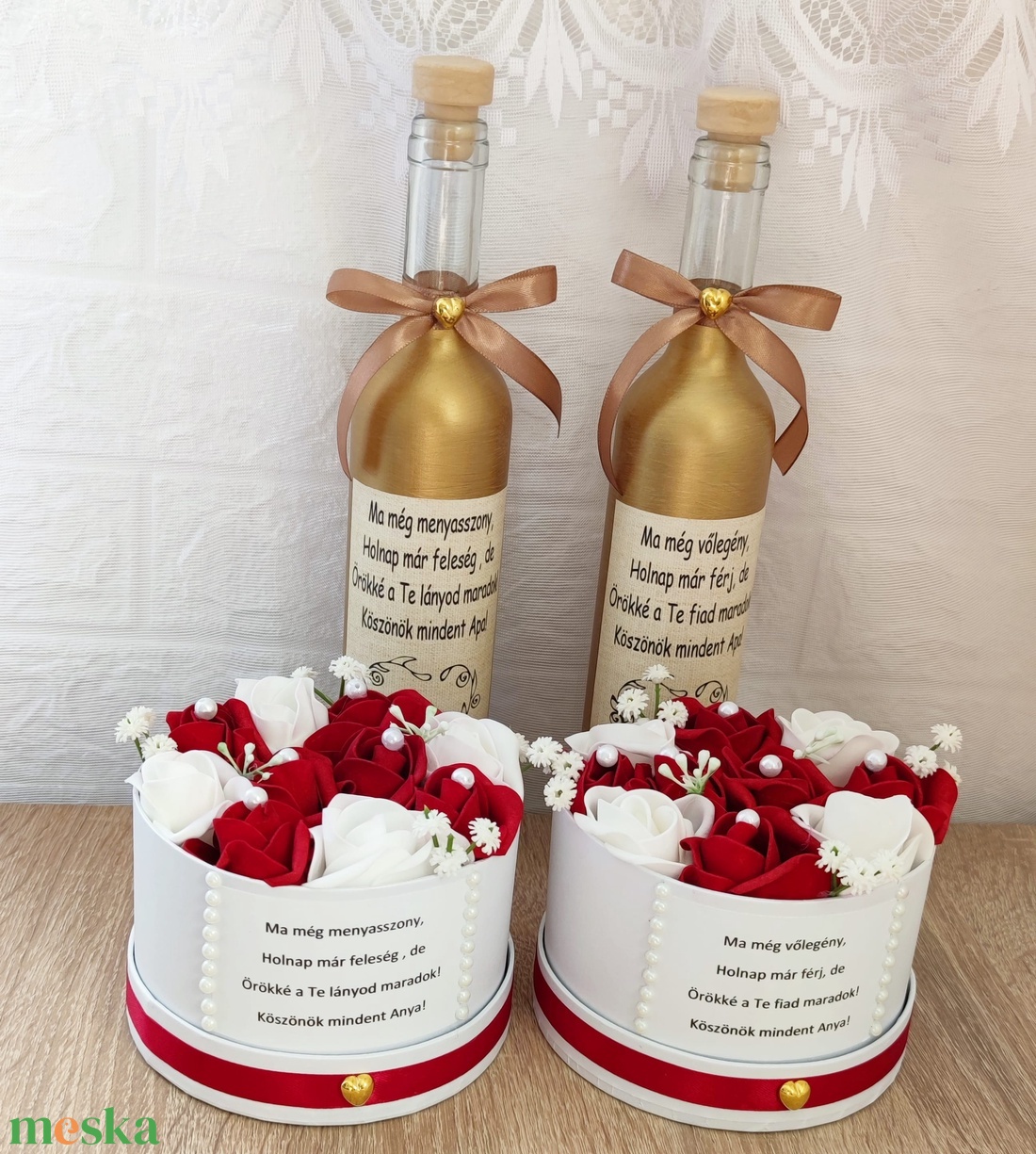 Szülőköszöntő szett piros.-fehér - esküvő - emlék & ajándék - szülőköszöntő ajándék - Meska.hu