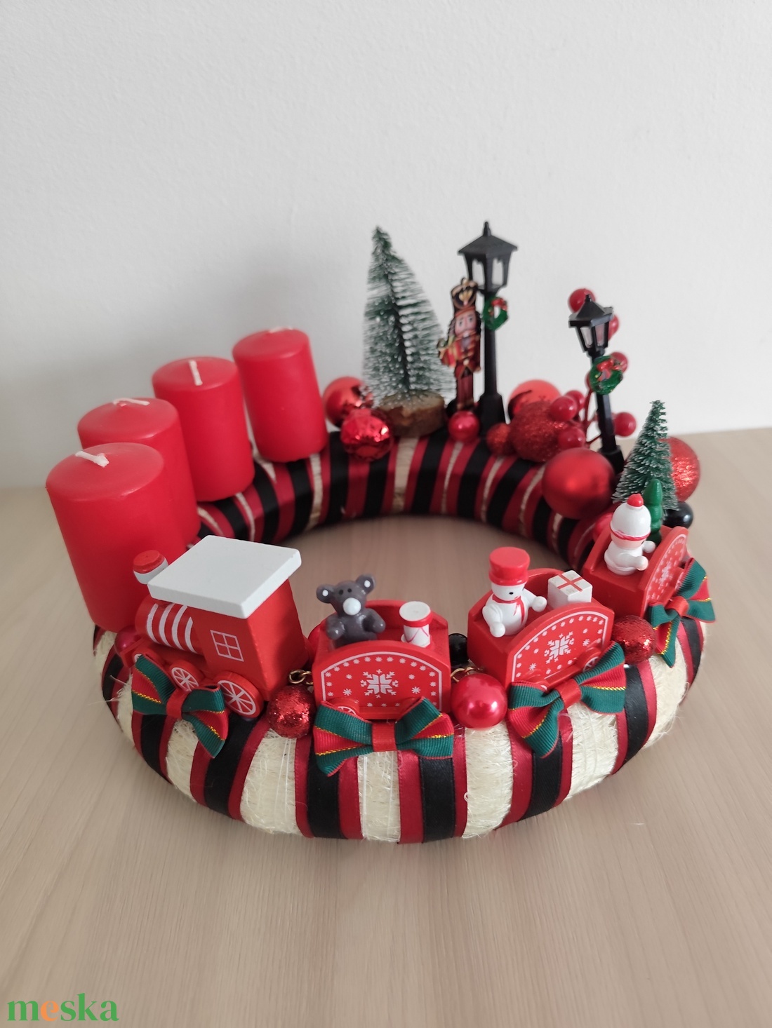 Adventi koszorú fa vonattal - karácsony - adventi díszek - adventi koszorú - Meska.hu