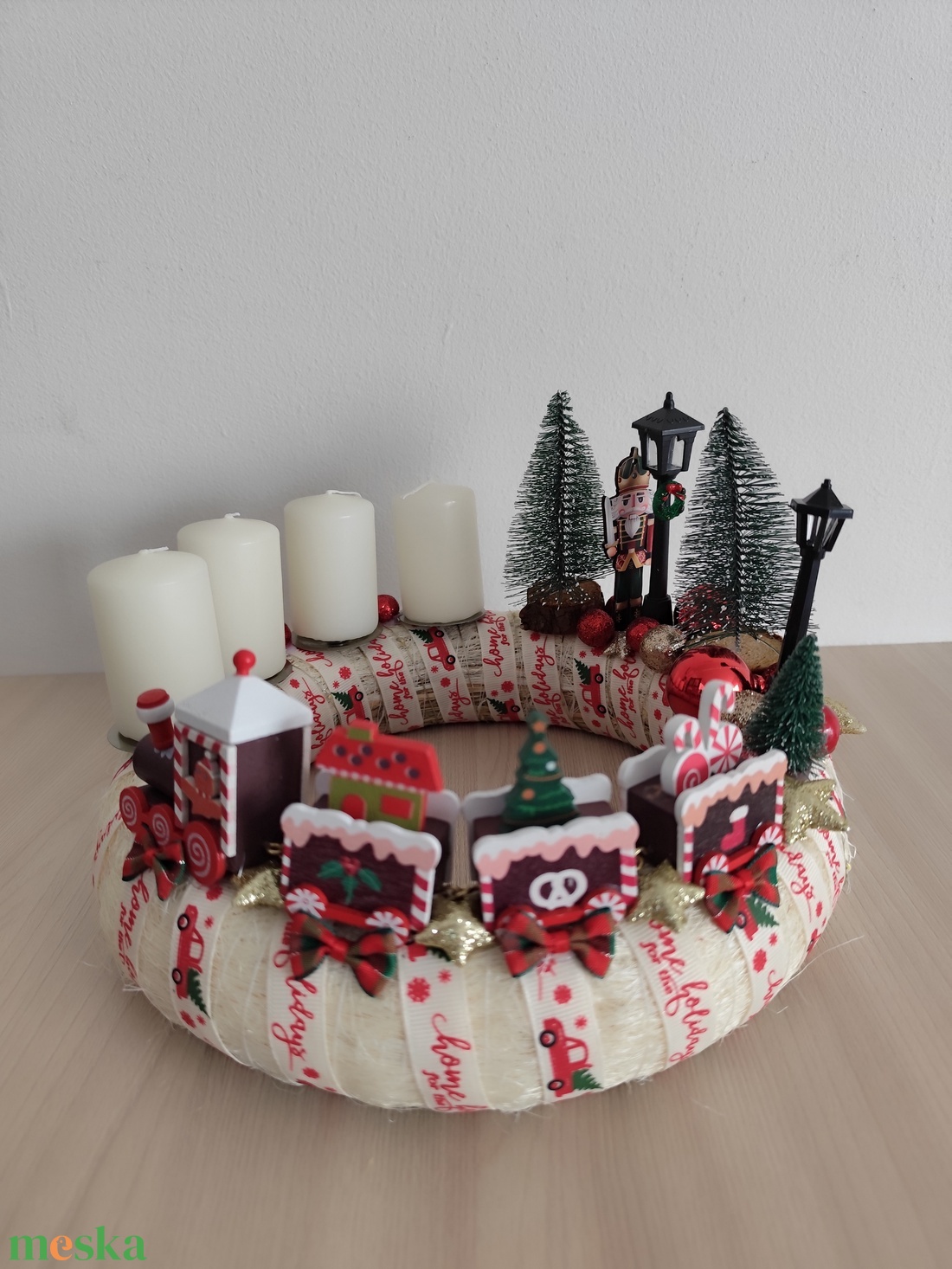 Adventi koszorú fa vonatos - karácsony - adventi díszek - adventi koszorú - Meska.hu
