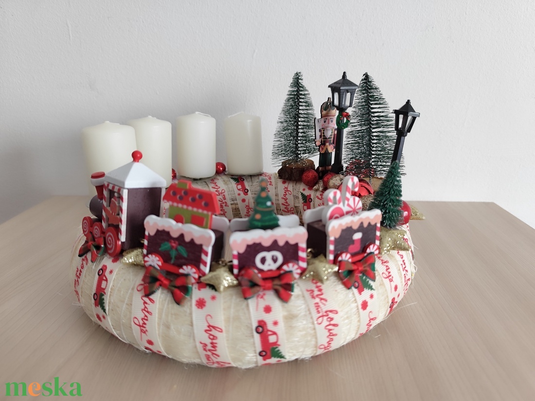 Adventi koszorú fa vonatos - karácsony - adventi díszek - adventi koszorú - Meska.hu