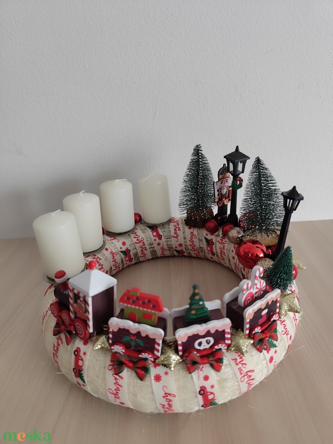 Adventi koszorú fa vonatos - karácsony - adventi díszek - adventi koszorú - Meska.hu