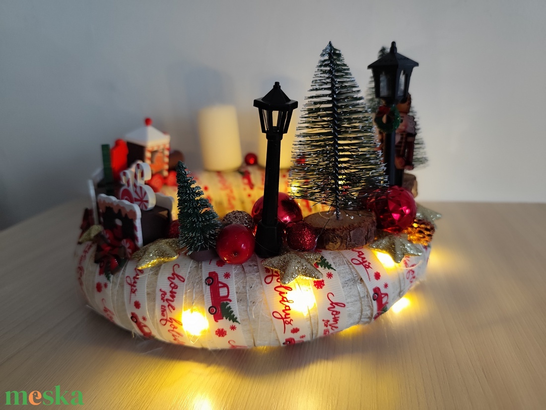 Adventi koszorú fa vonatos - karácsony - adventi díszek - adventi koszorú - Meska.hu