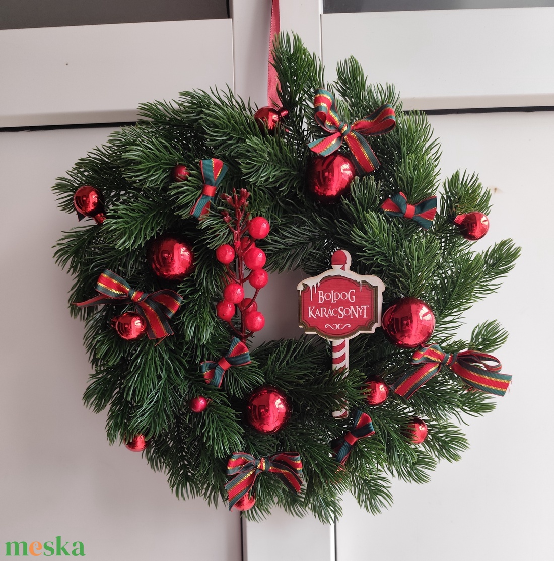 Karácsonyi lethű fenyős ajtódísz - karácsony - adventi díszek - adventi ajtódísz - Meska.hu