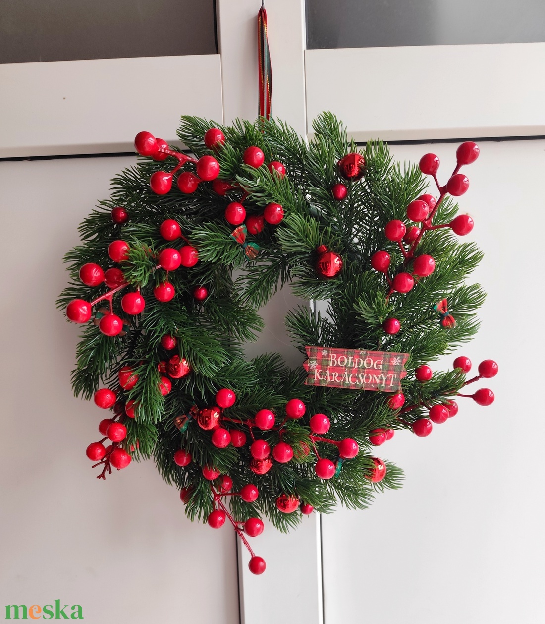 Karácsonyi ajtódísz műfenyős - karácsony - adventi díszek - adventi ajtódísz - Meska.hu
