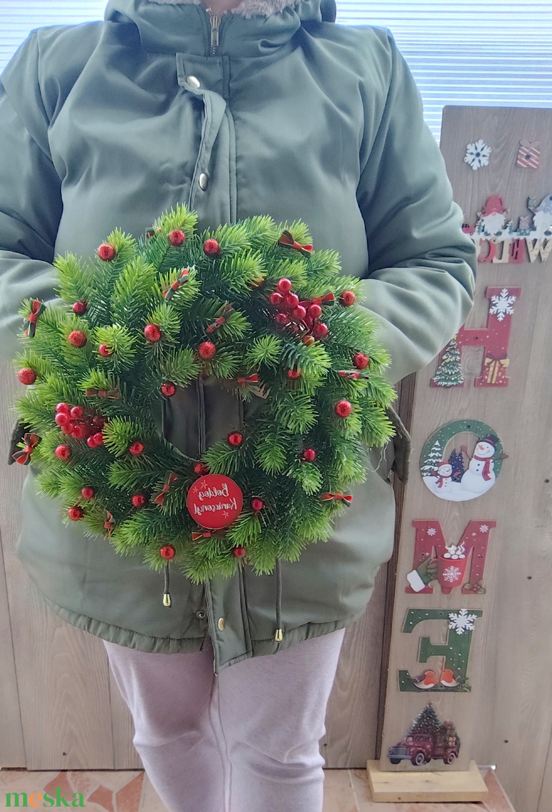 Karácsonyi ajtódísz 3D levelű műfenyős - karácsony - adventi díszek - adventi ajtódísz - Meska.hu