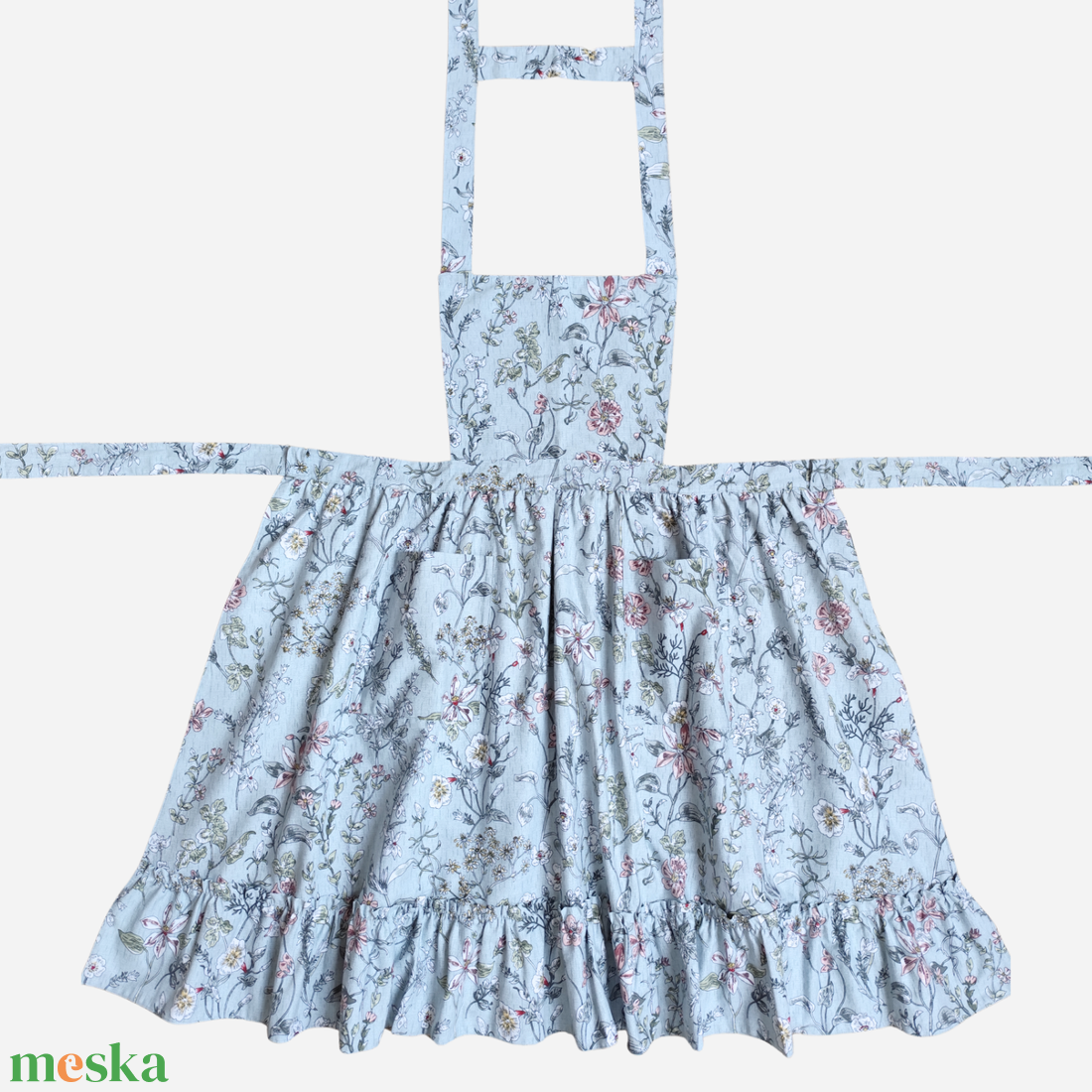 Vintage stílusú pamut kötény - virágos, indás - otthon & életmód - konyhafelszerelés, tálalás - konyhai textil - kötény - Meska.hu