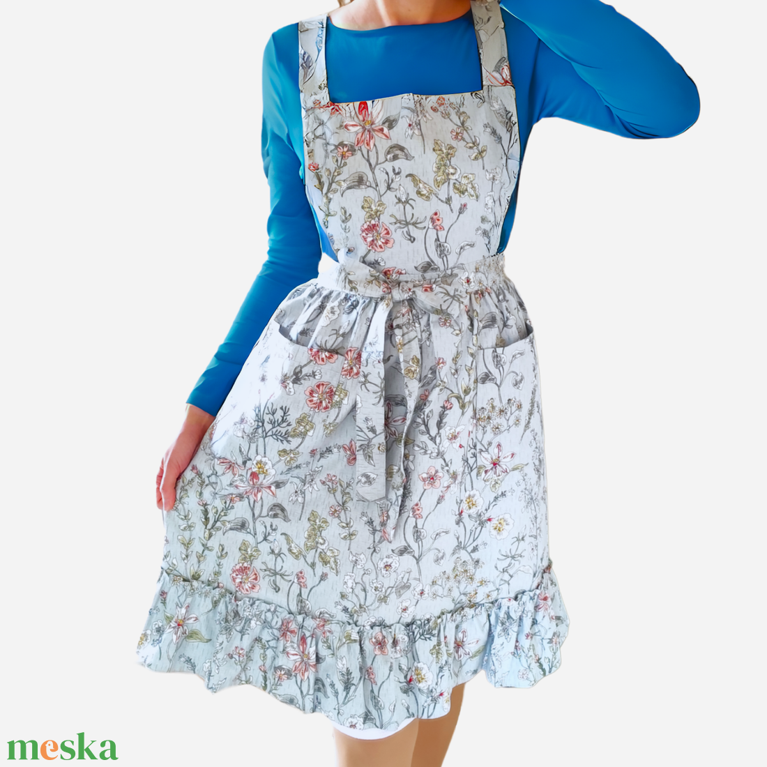 Vintage stílusú pamut kötény - virágos, indás - otthon & életmód - konyhafelszerelés, tálalás - konyhai textil - kötény - Meska.hu