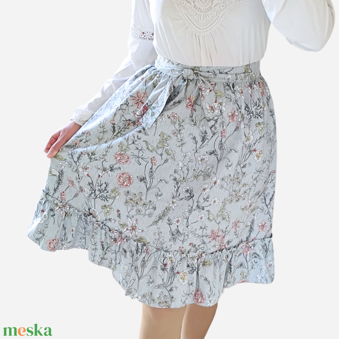 Vintage stílusú pamut kötényszoknya - virágos, indás - otthon & életmód - konyhafelszerelés, tálalás - konyhai textil - kötény - Meska.hu