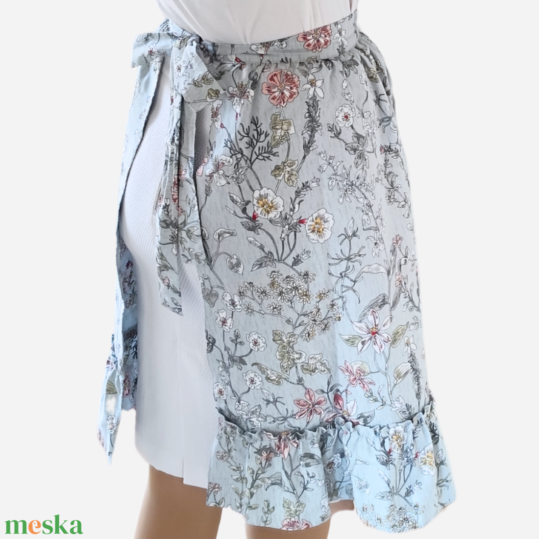 Vintage stílusú pamut kötényszoknya - virágos, indás - otthon & életmód - konyhafelszerelés, tálalás - konyhai textil - kötény - Meska.hu