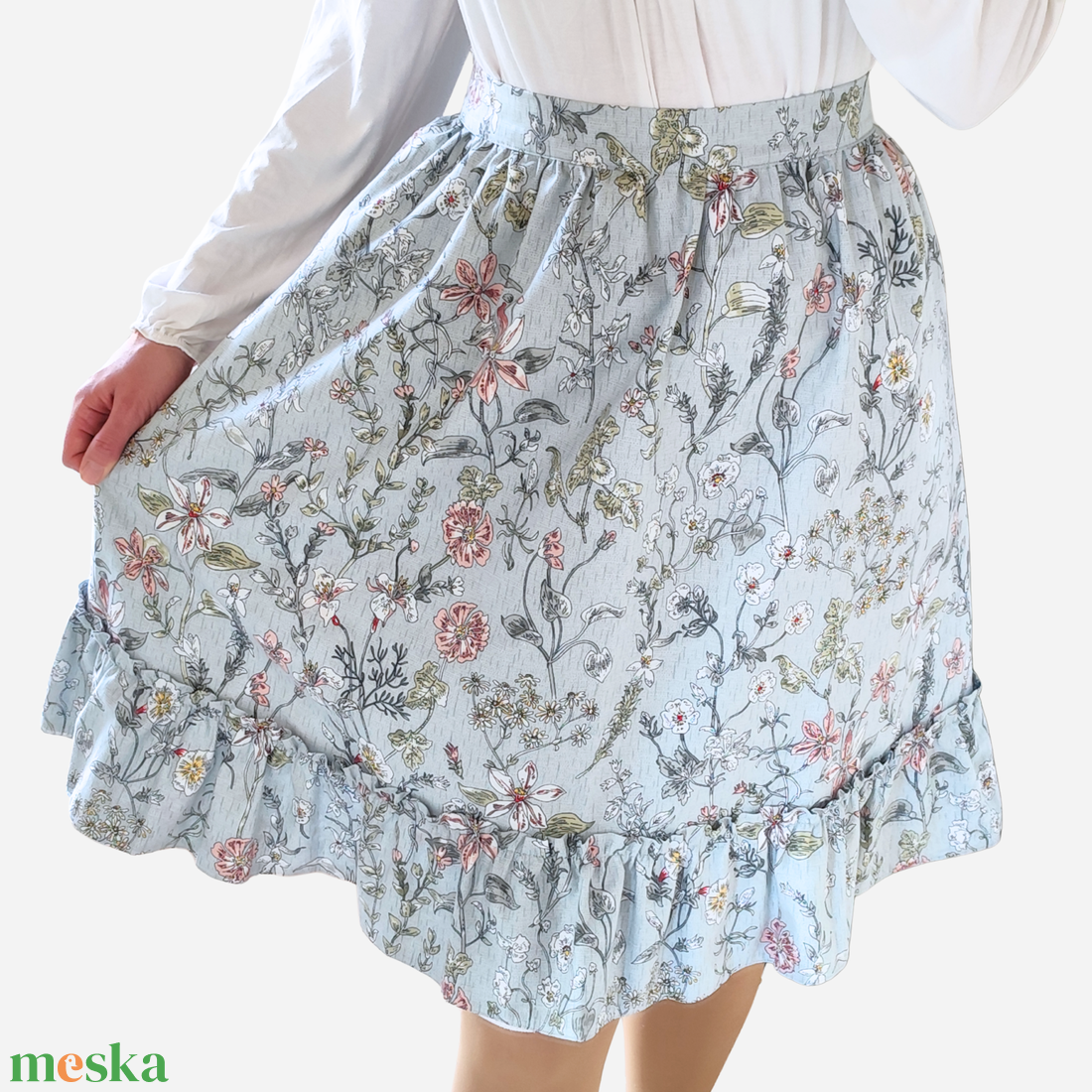 Vintage stílusú pamut kötényszoknya - virágos, indás - otthon & életmód - konyhafelszerelés, tálalás - konyhai textil - kötény - Meska.hu