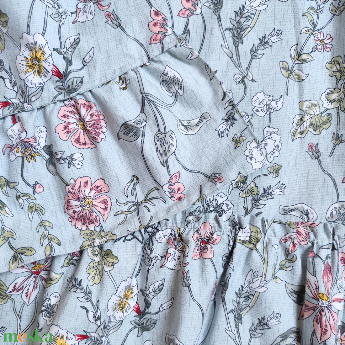 Vintage stílusú pamut kötényszoknya - virágos, indás - otthon & életmód - konyhafelszerelés, tálalás - konyhai textil - kötény - Meska.hu