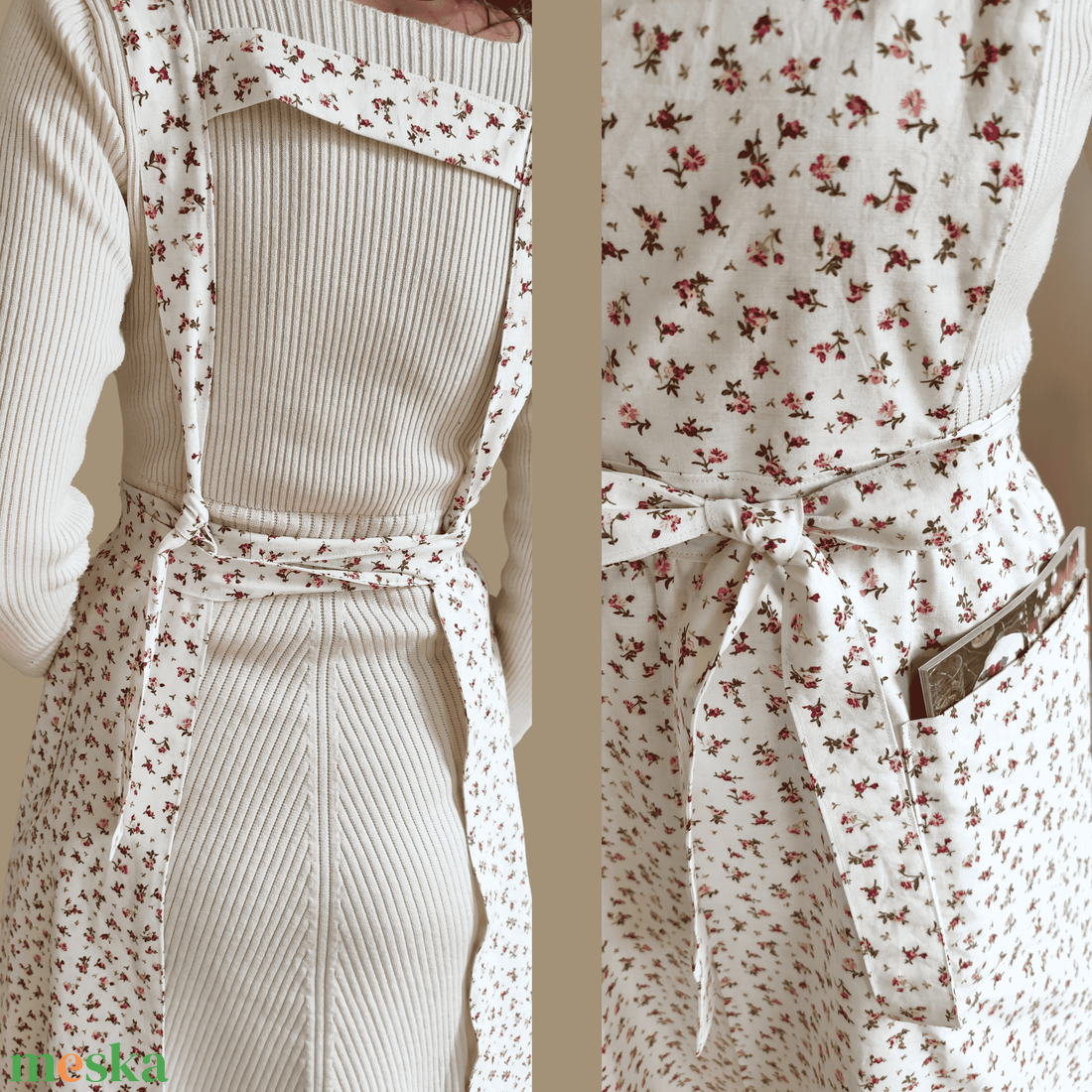 Rózsa kötény - Vintage hangulat, praktikus kialakítás, 100% pamut - otthon & életmód - konyhafelszerelés, tálalás - konyhai textil - kötény - Meska.hu