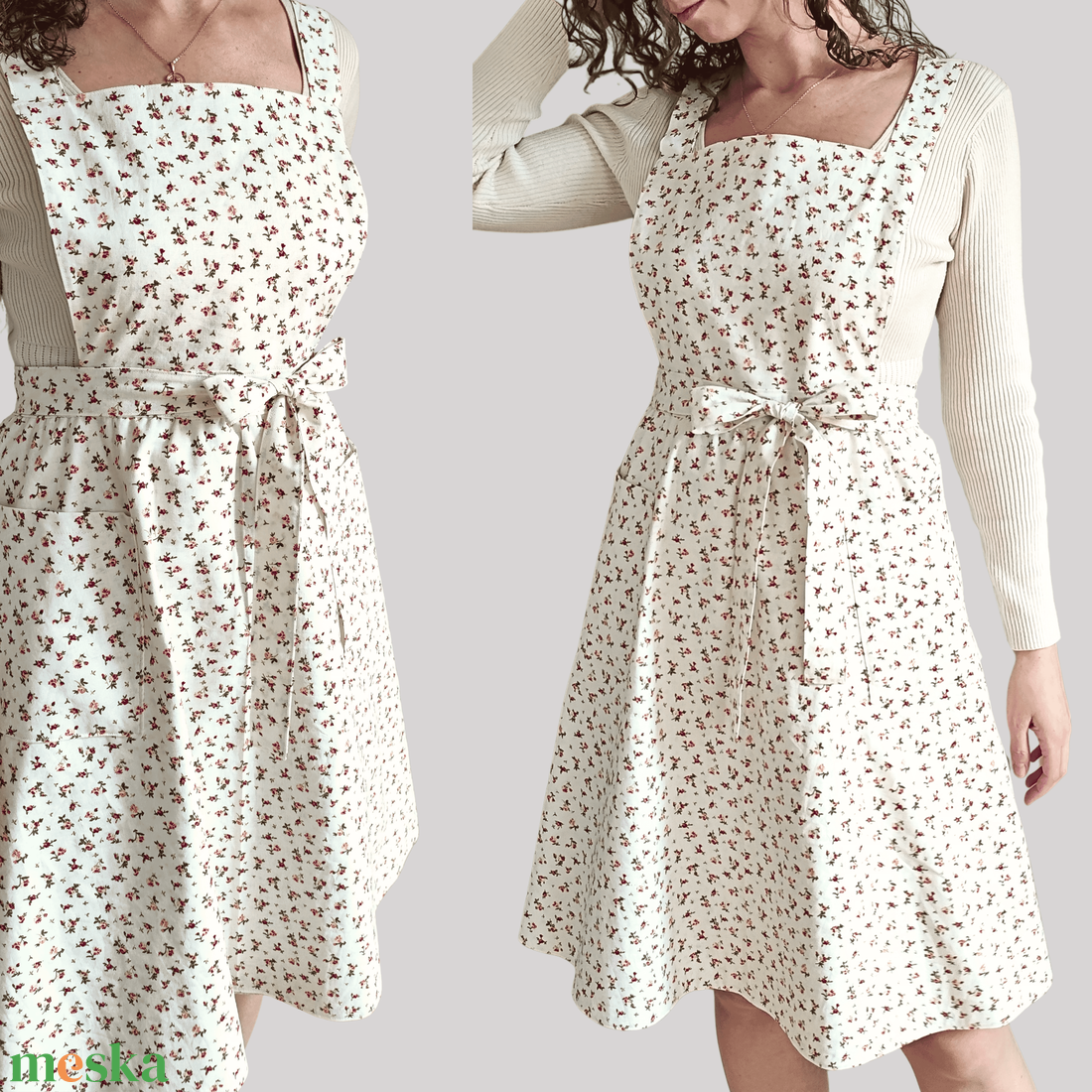 Rózsa kötény - Vintage hangulat, praktikus kialakítás, 100% pamut - otthon & életmód - konyhafelszerelés, tálalás - konyhai textil - kötény - Meska.hu