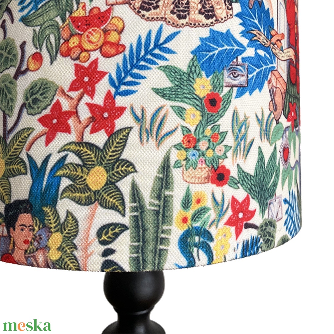 Fekete asztali lámpa Frida Kahlo mintás lámpaernyővel (50 cm) - otthon & életmód - lámpa - asztali lámpa - Meska.hu