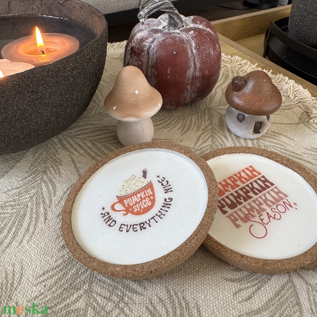Őszi parafa poháralátét szett � Pumpkin Season (2 db) - otthon & életmód - dekoráció - dísztárgy - Meska.hu