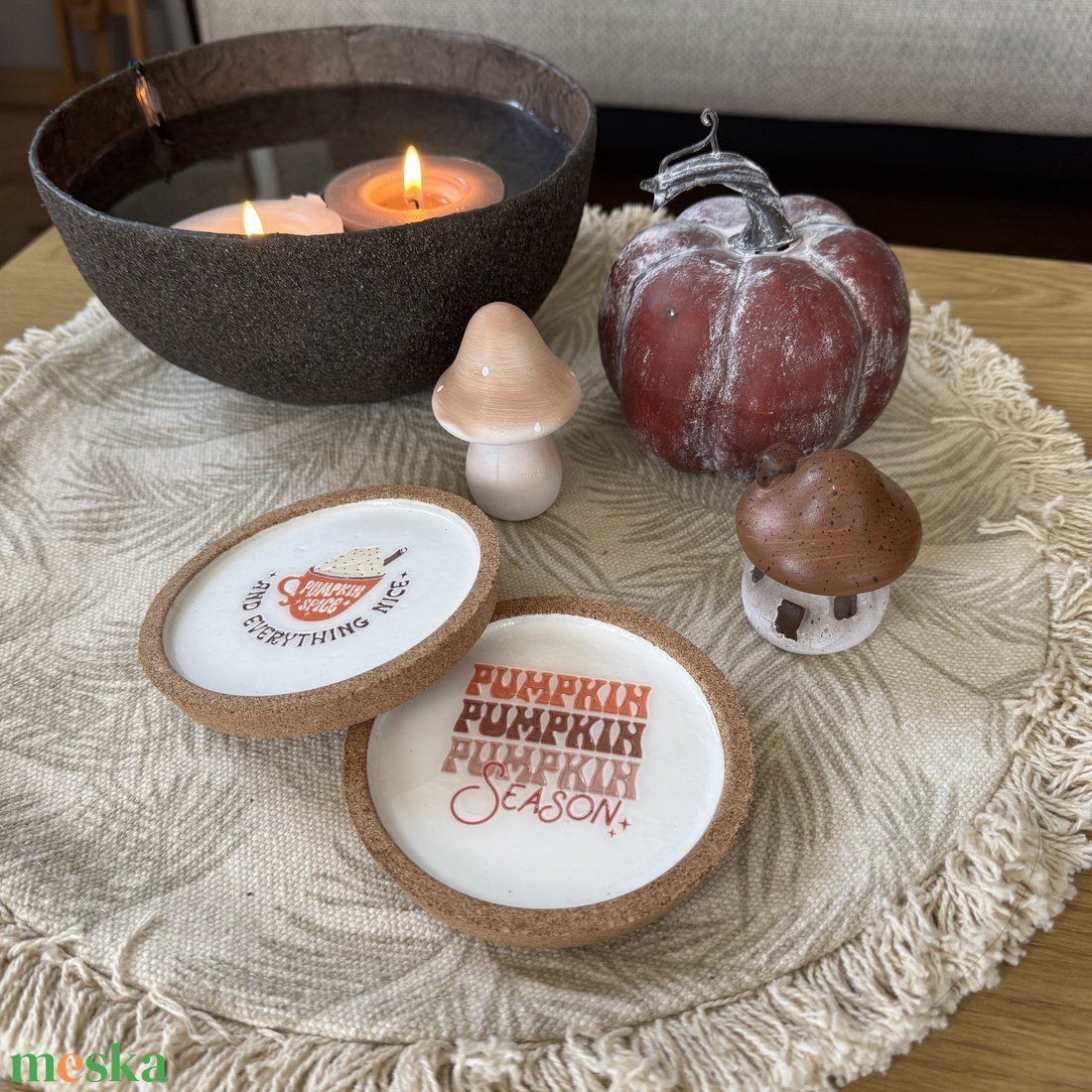 Őszi parafa poháralátét szett � Pumpkin Season (2 db) - otthon & életmód - dekoráció - dísztárgy - Meska.hu