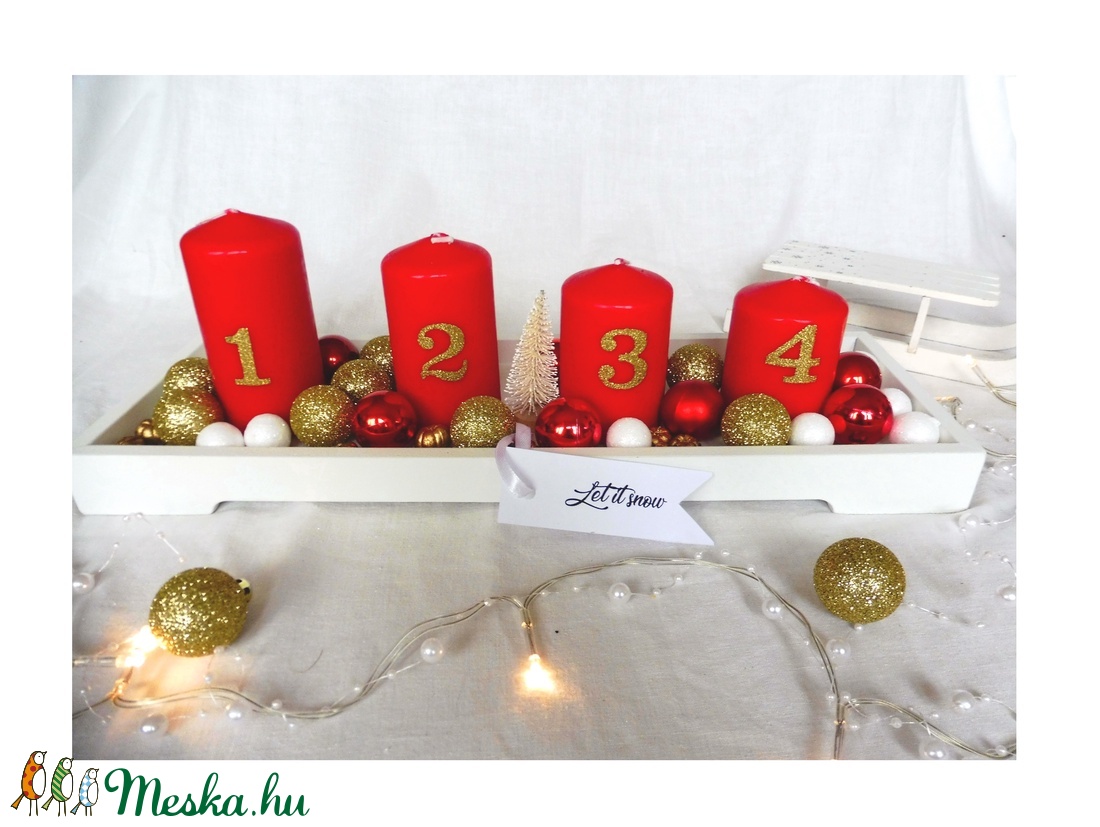 Piros, arany adventi koszorú - karácsony - adventi díszek - adventi koszorú - Meska.hu