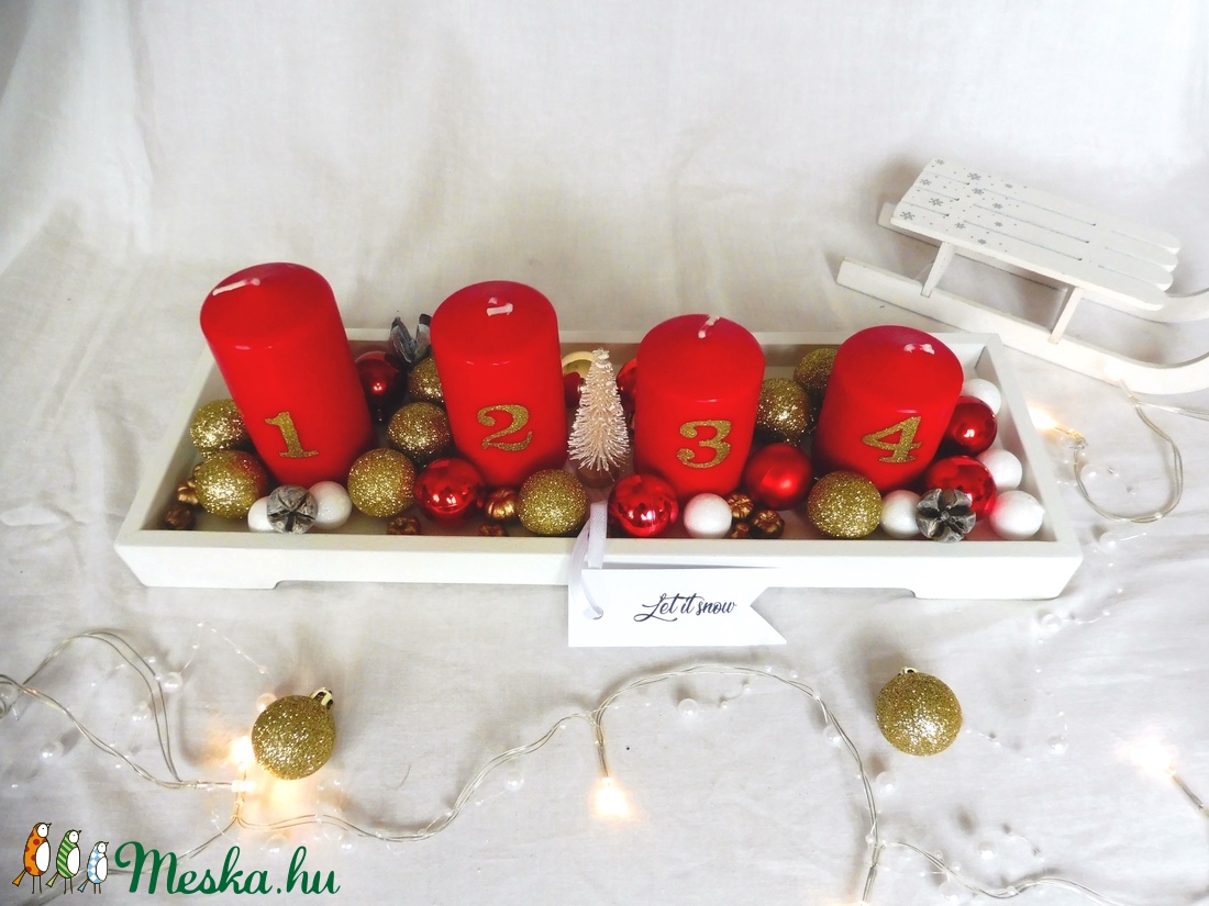 Piros, arany adventi koszorú - karácsony - adventi díszek - adventi koszorú - Meska.hu