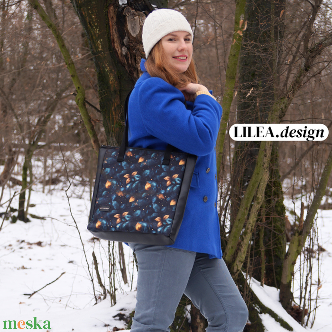 Sötétkék mintás válltáska - táska & tok - kézitáska & válltáska - válltáska - Meska.hu