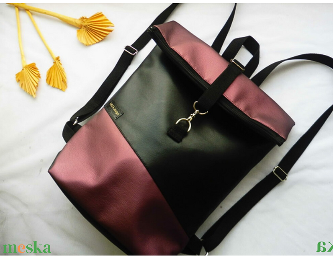 Lila és fekete roll top hátizsák - táska & tok - hátizsák - roll top hátizsák - Meska.hu