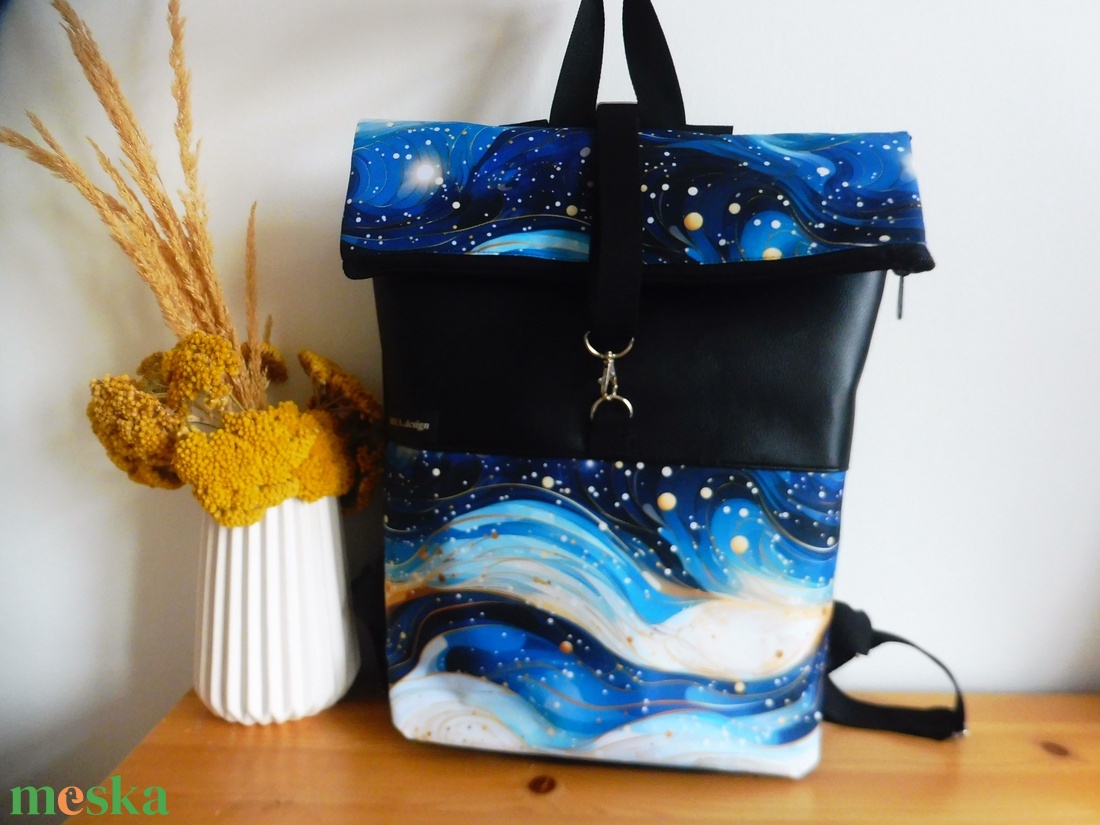 Kék hullám mintás nagy roll up hátizsák - táska & tok - hátizsák - roll top hátizsák - Meska.hu