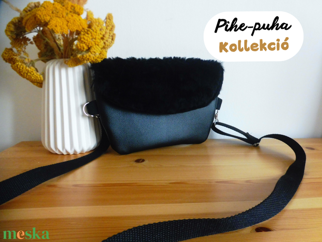 Fekete szőrmés övtáska - táska & tok - övtáska - Meska.hu