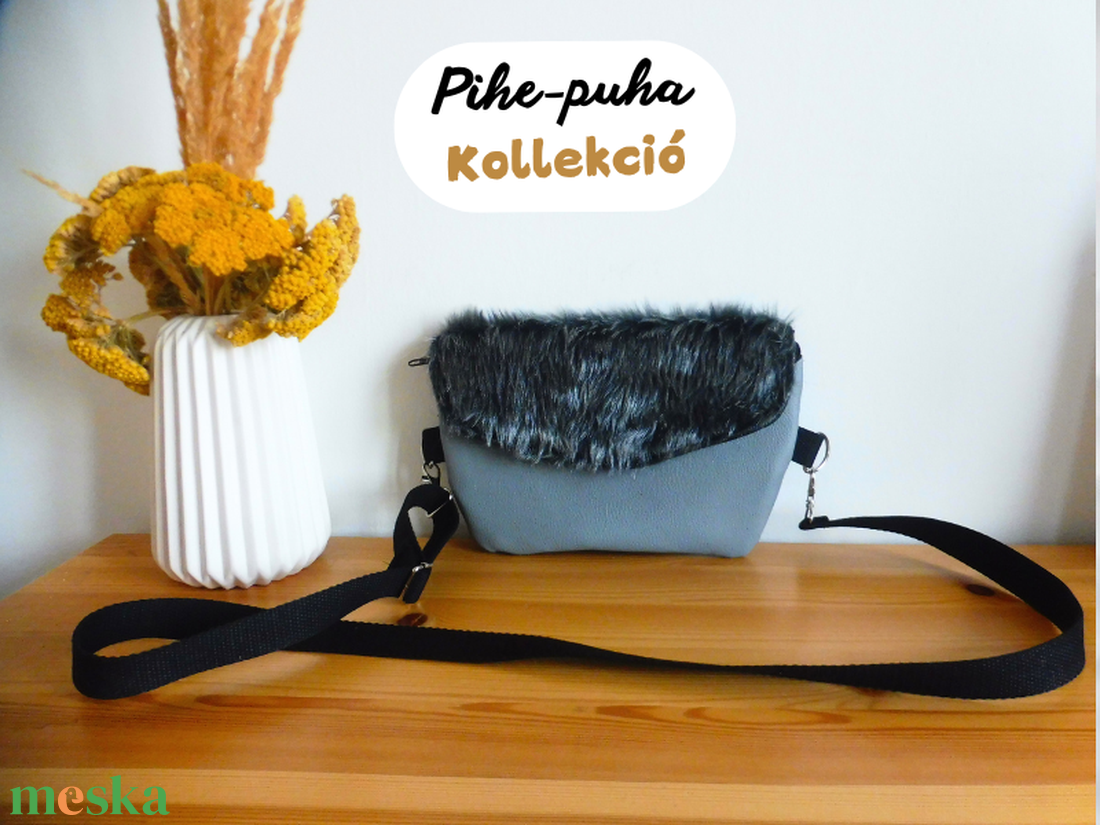 Szürke szőrmés övtáska - táska & tok - övtáska - Meska.hu