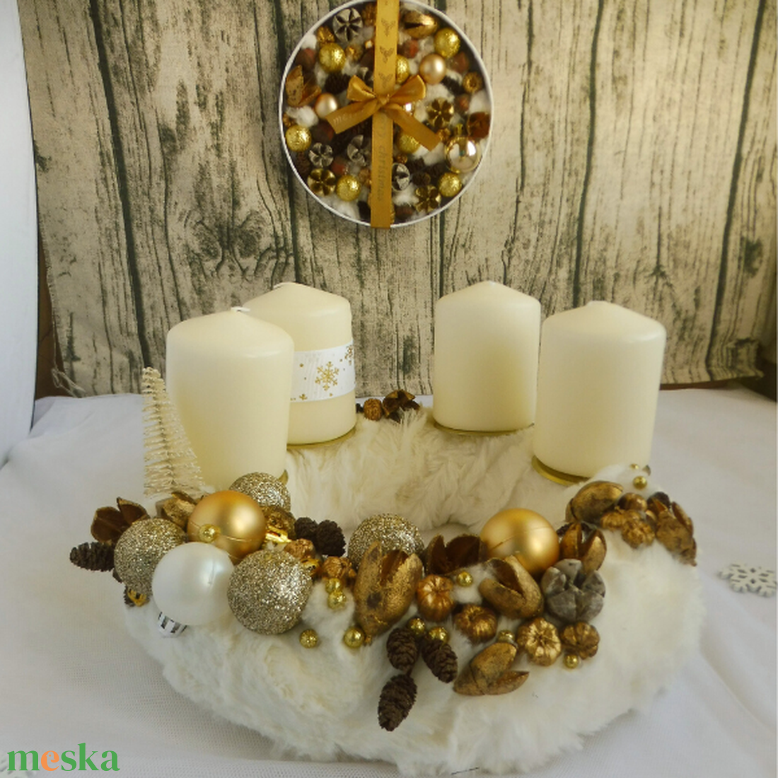 Arany színben adventi koszorú - karácsony - adventi díszek - adventi koszorú - Meska.hu