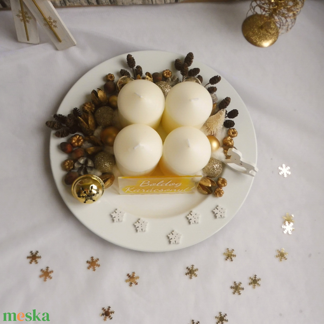 Arany adventi koszorú - karácsony - adventi díszek - adventi koszorú - Meska.hu