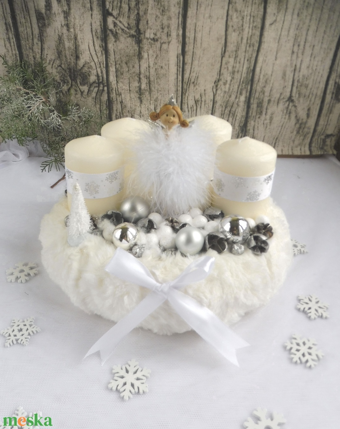Fehér tündéres adventi koszorú - karácsony - adventi díszek - adventi koszorú - Meska.hu