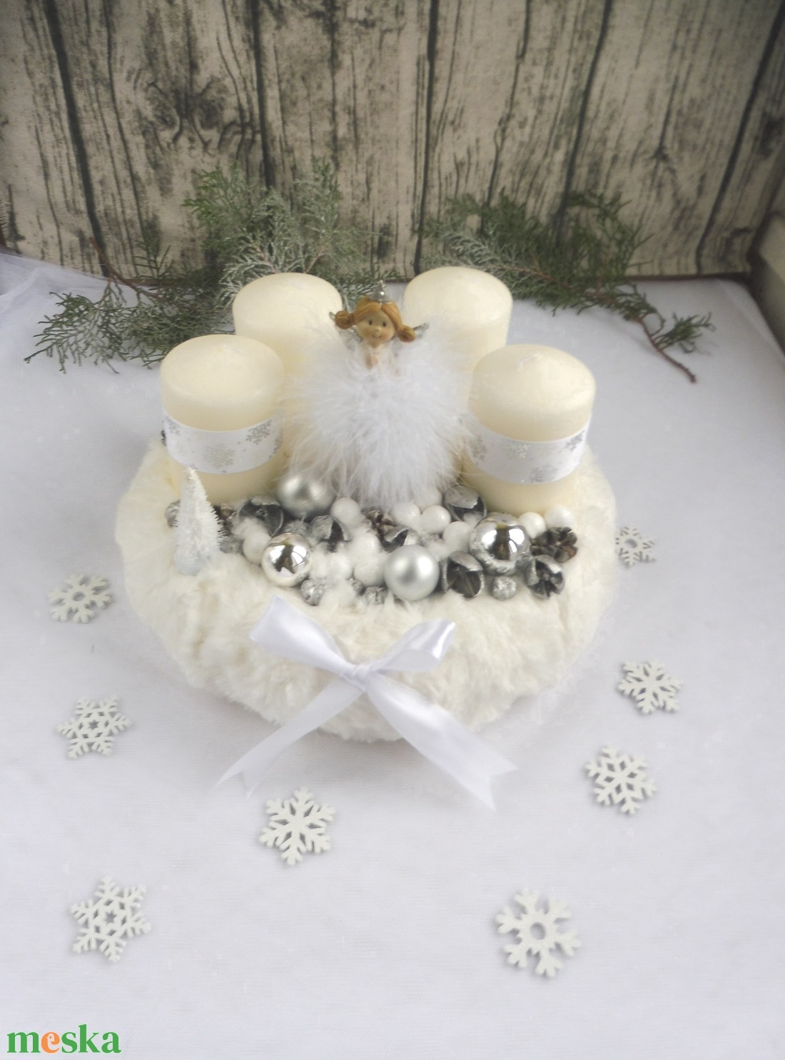 Fehér tündéres adventi koszorú - karácsony - adventi díszek - adventi koszorú - Meska.hu