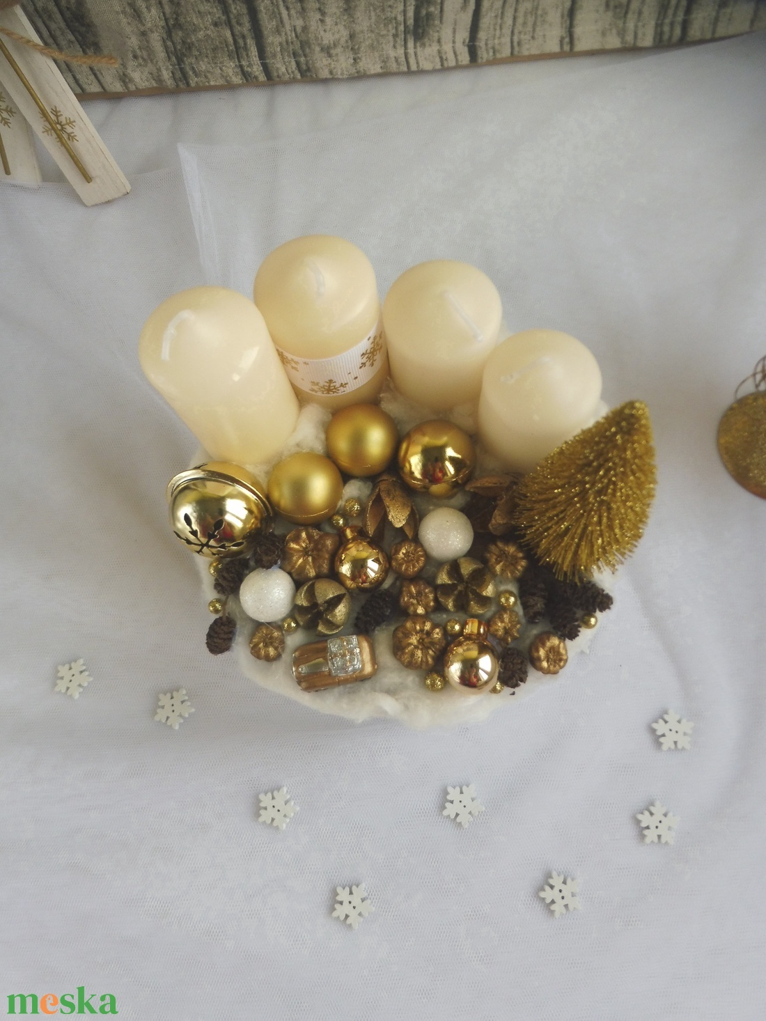 Arany és fehér adventi koszorú - karácsony - adventi díszek - adventi koszorú - Meska.hu
