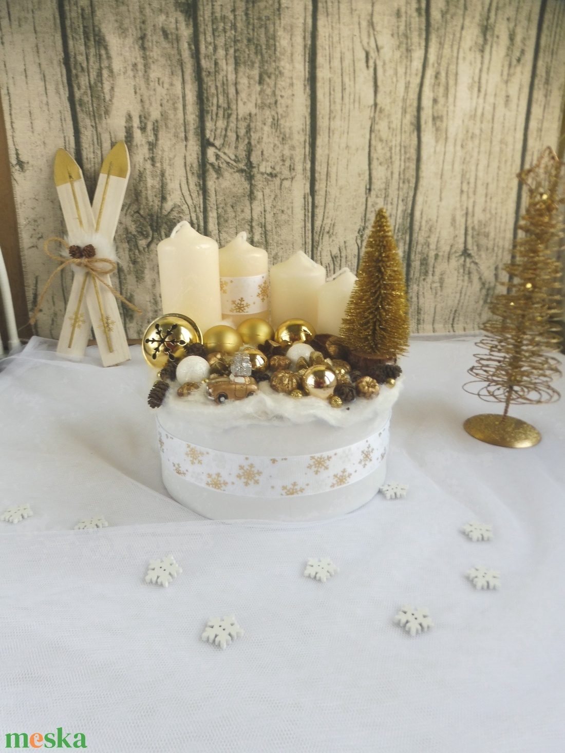 Arany és fehér adventi koszorú - karácsony - adventi díszek - adventi koszorú - Meska.hu