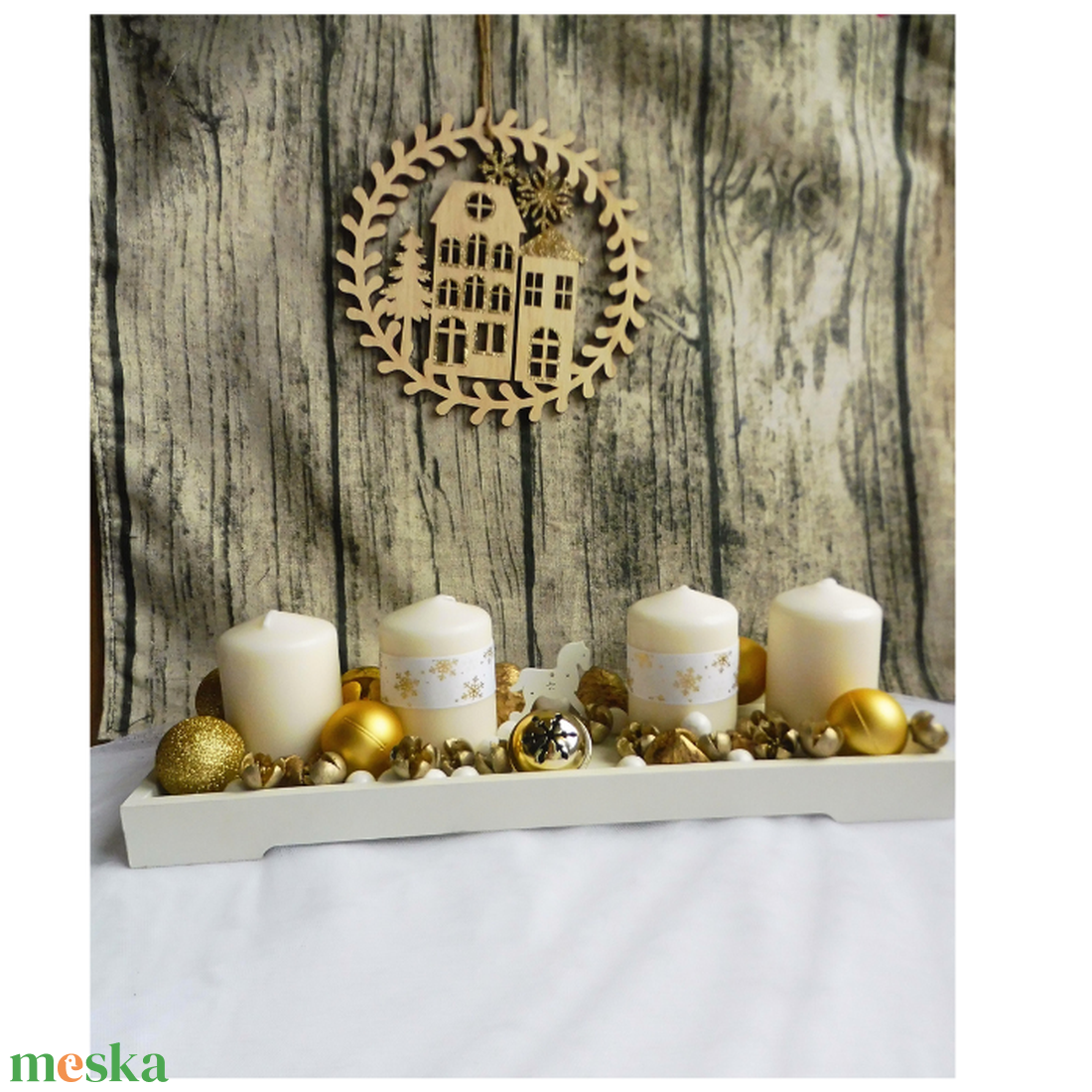 Arany adventi koszorú és kopogtató szett - karácsony - adventi díszek - adventi koszorú - Meska.hu