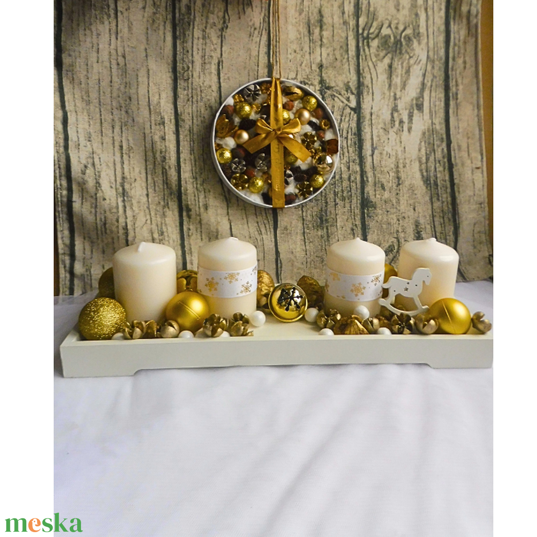 Adventi koszorú és kopogtató szett arany  - karácsony - adventi díszek - adventi ajtódísz - Meska.hu