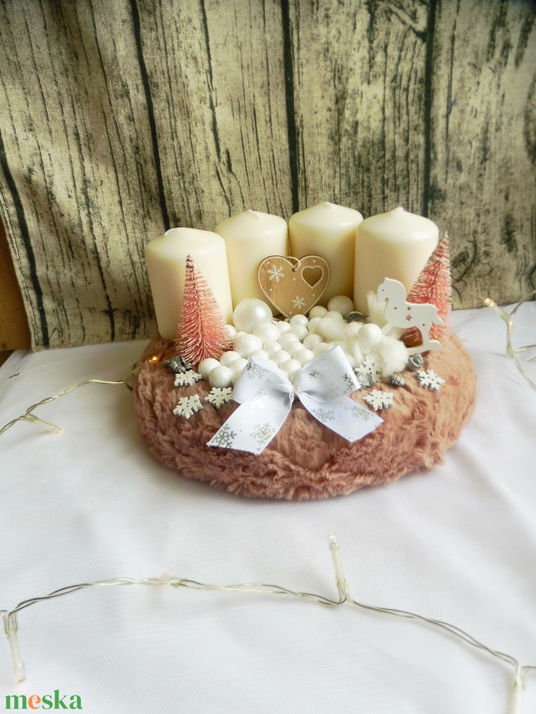 Rózsaszín adventi koszorú - karácsony - adventi díszek - adventi koszorú - Meska.hu
