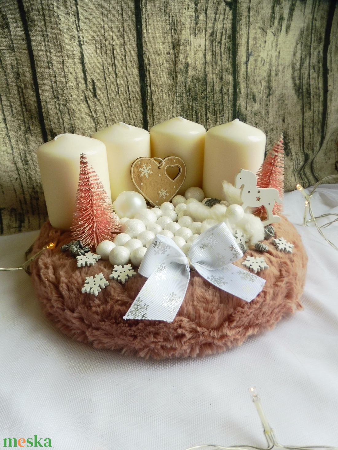 Rózsaszín adventi koszorú - karácsony - adventi díszek - adventi koszorú - Meska.hu