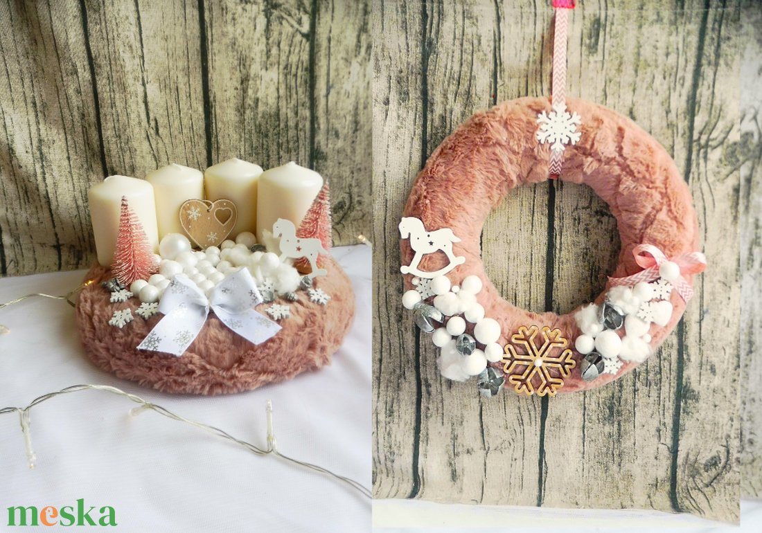 Rózsaszín adventi szett, adventi koszorú - karácsony - adventi díszek - adventi koszorú - Meska.hu