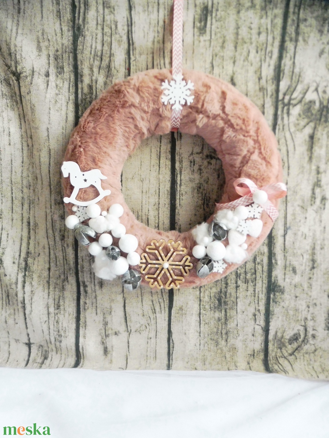 Rózsaszín adventi szett, adventi koszorú - karácsony - adventi díszek - adventi koszorú - Meska.hu