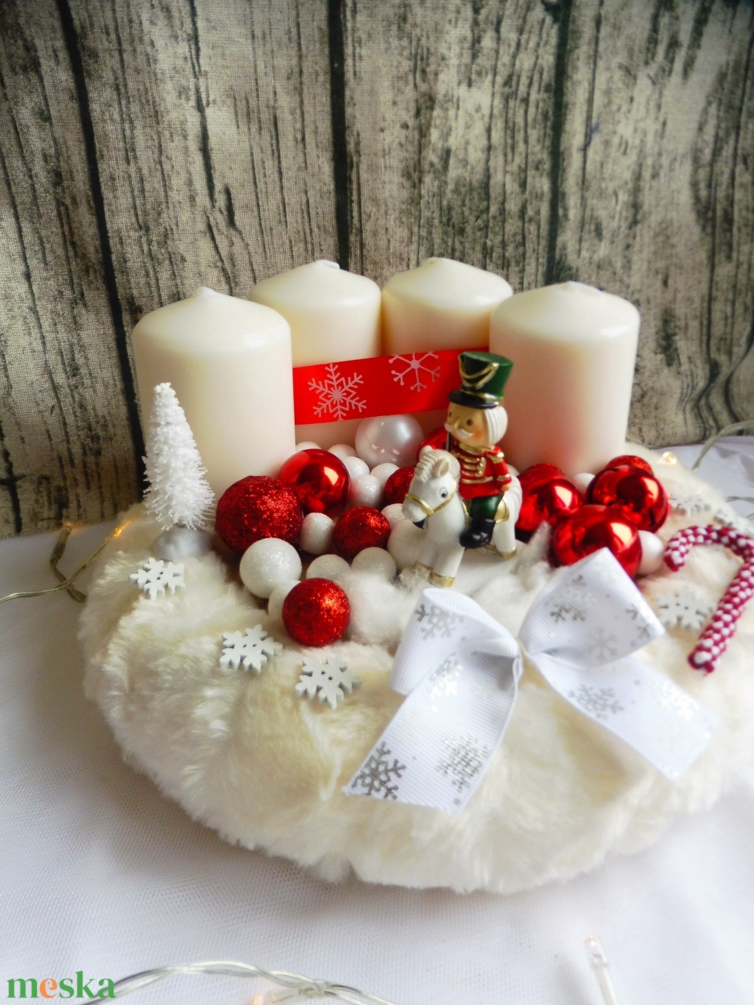 Adventi koszorú hintalóval piros  - karácsony - adventi díszek - adventi koszorú - Meska.hu