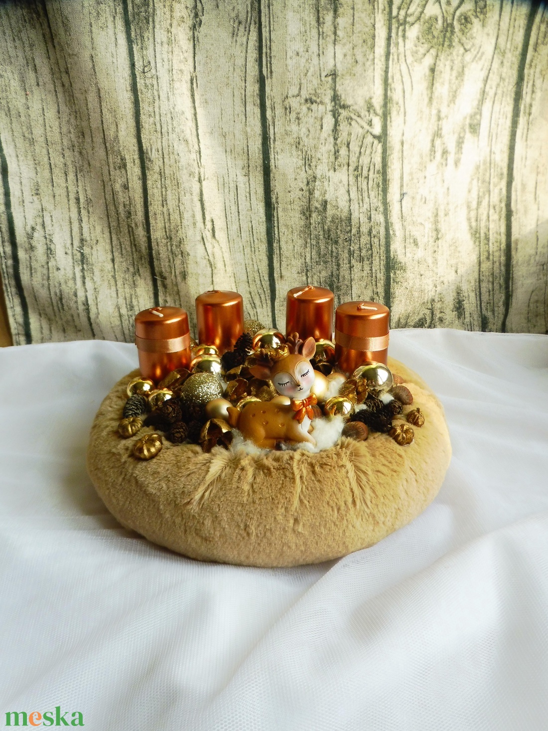 Barna és bronzos adventi koszorú - karácsony - adventi díszek - adventi koszorú - Meska.hu