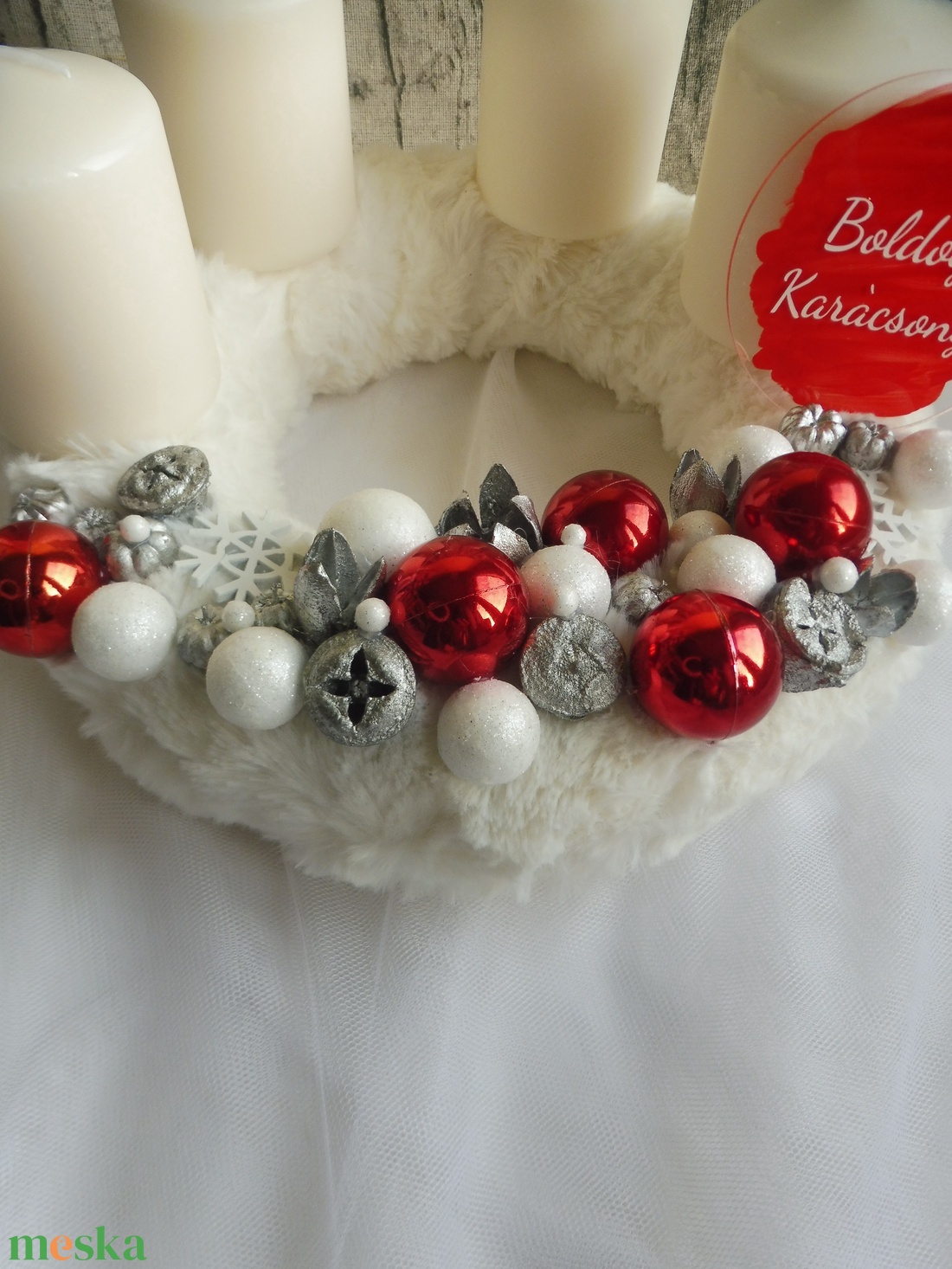 Piros és fehér adventi koszorú - karácsony - adventi díszek - adventi koszorú - Meska.hu