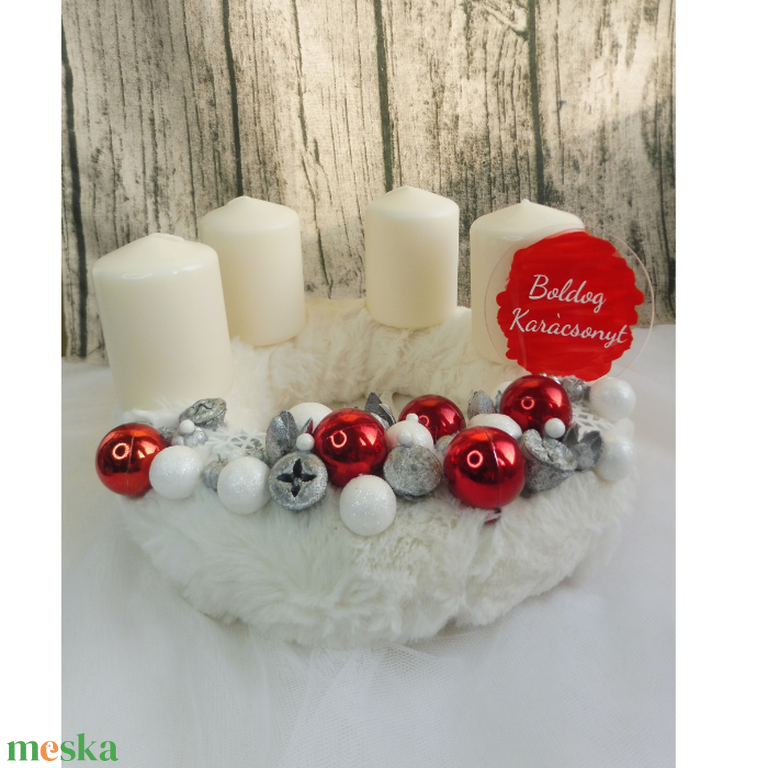 Piros és fehér adventi koszorú - karácsony - adventi díszek - adventi koszorú - Meska.hu